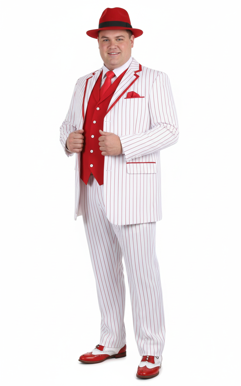 1920s White & Red Pinstripe Zoot Suit Set