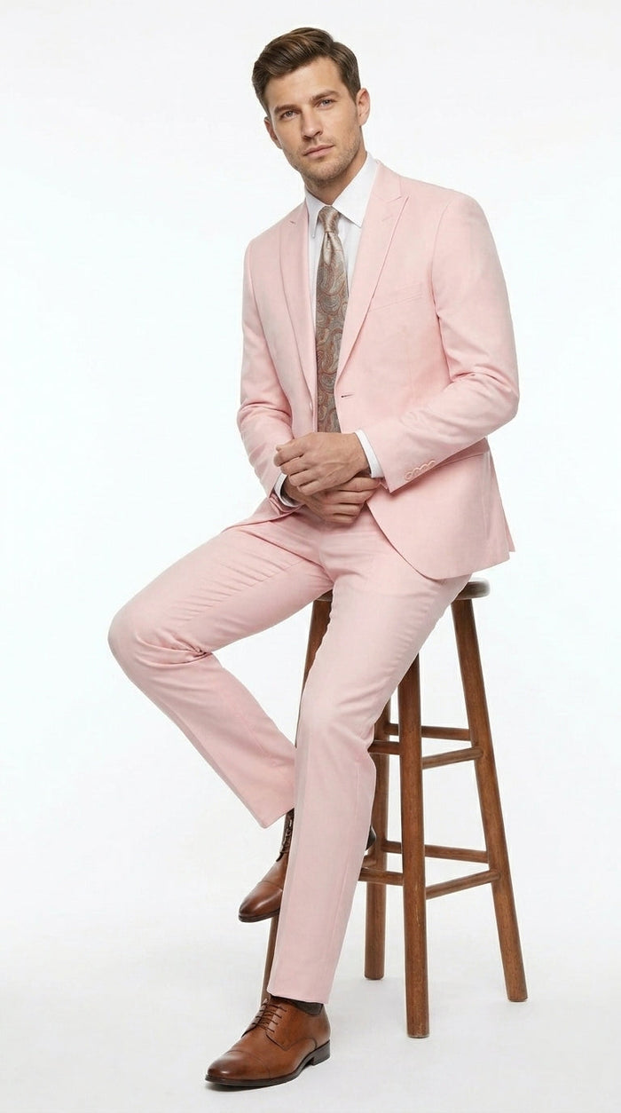 Men’s Light Pink 2 Piece Suit, Formal Dress Suit for Weddings, Prom, Parties, Summer Events Slim Fitted By Vitali