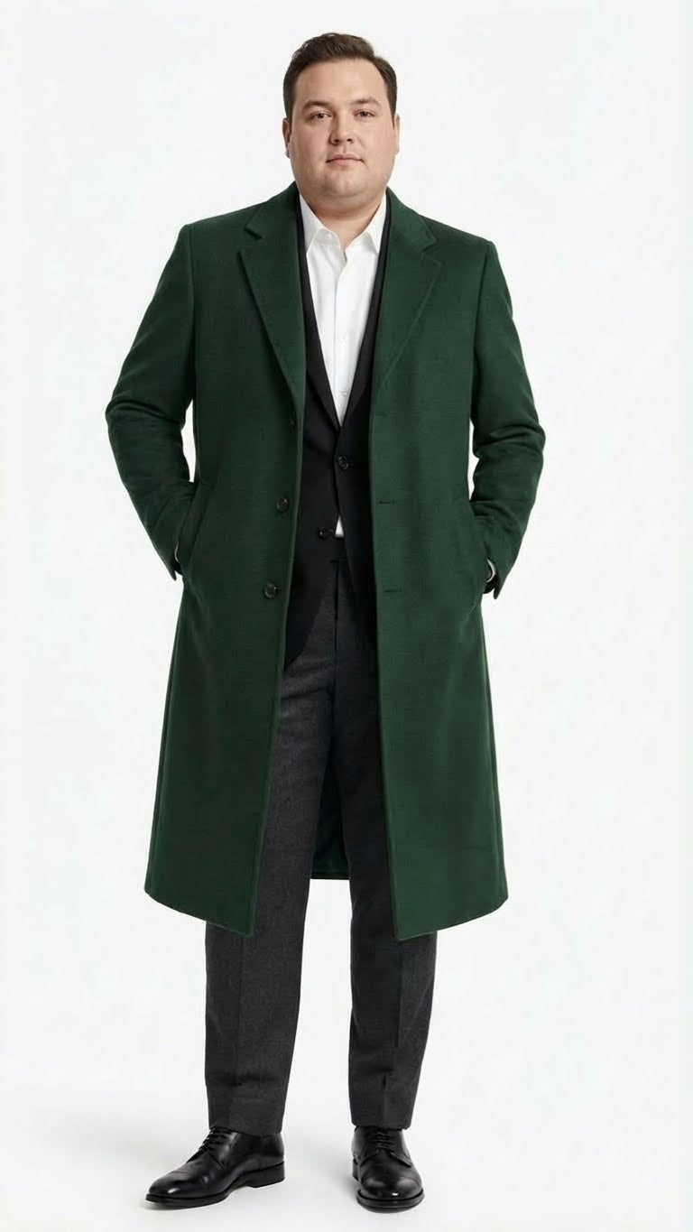 Men’s Hunter Green Full-Length Wool Overcoat – Classic Winter Dress Coat for Formal and Casual Wear Topcoat Mens Wintercoat Hunter Green / Coat Size