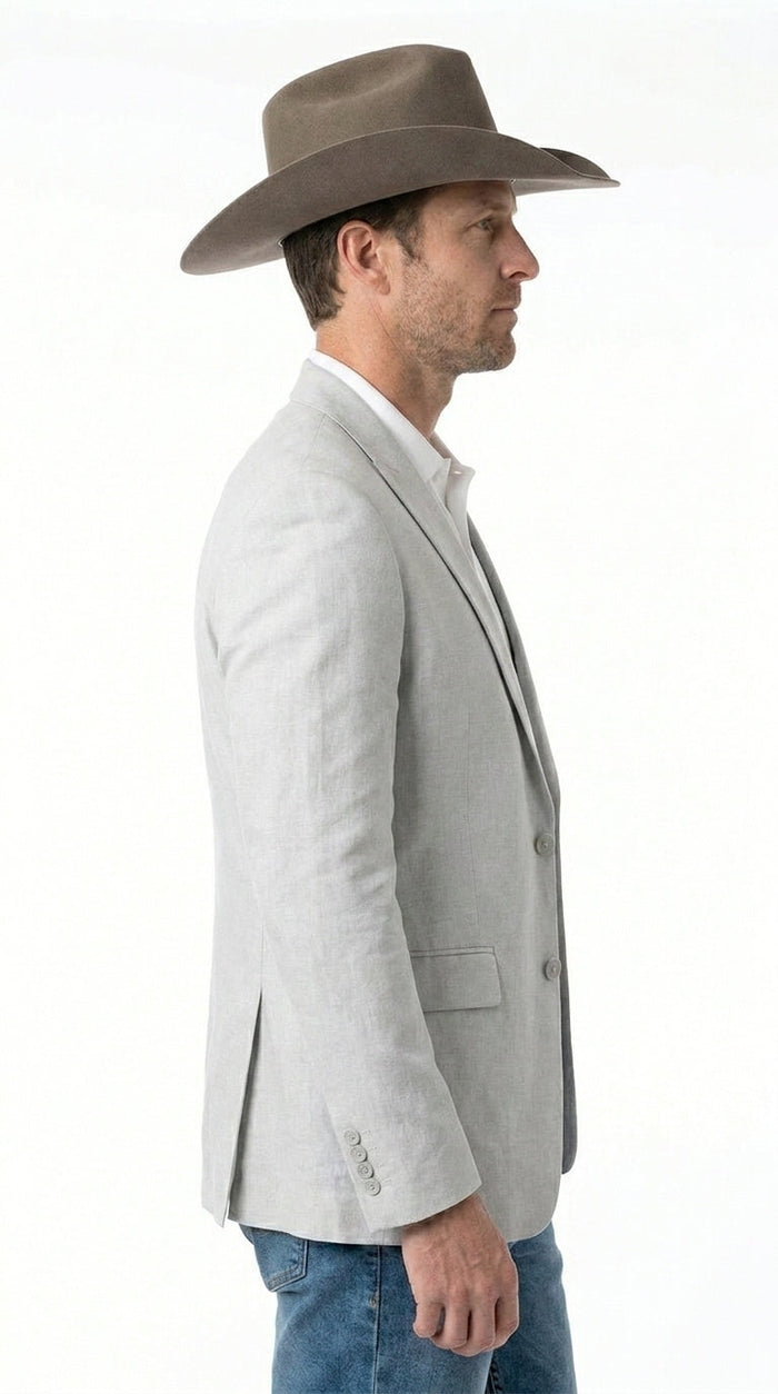 Men’s Very Light Grey - Linen Western Cowboy Blazer, Formal Sport Coat for Weddings, Parties, Country Events, and Casual Dress Wear in Ice Ash Color