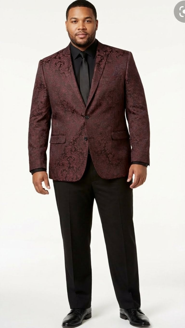Men’s Burgundy Paisley Blazer Sport Coat – Velvet Dinner Jacket floral in Maroon Wine Color Ultra Slim Fit Smoking Jacket