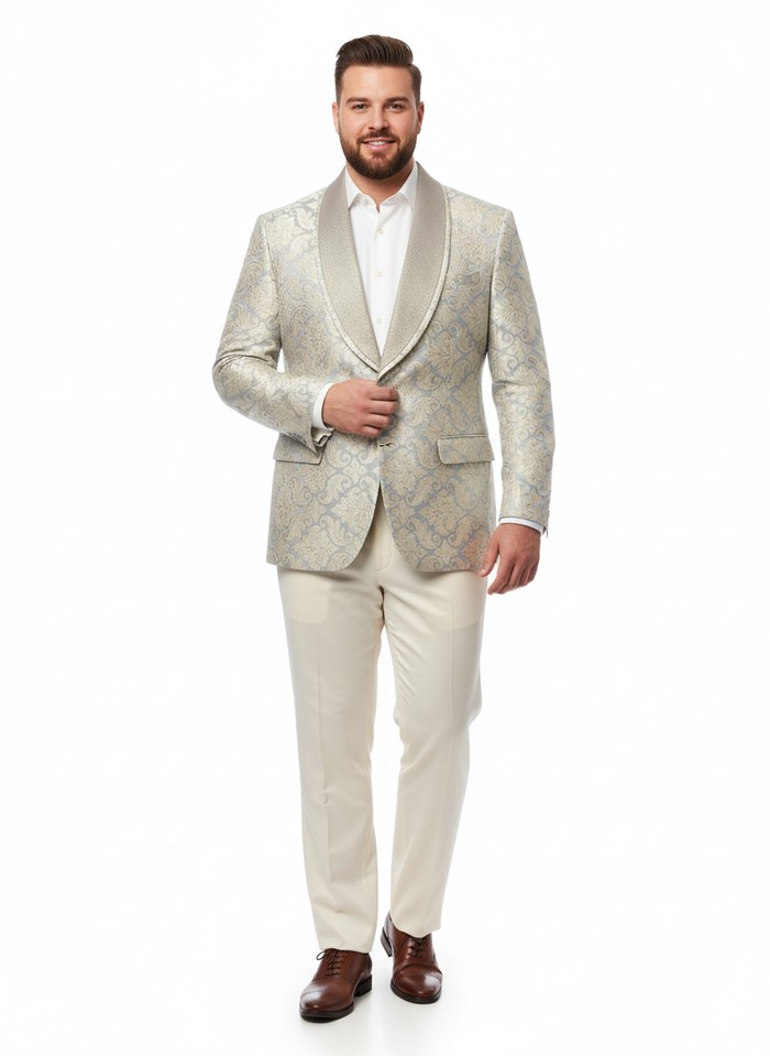 Champaign Silver & Cream Embroidered Luxury Blazer