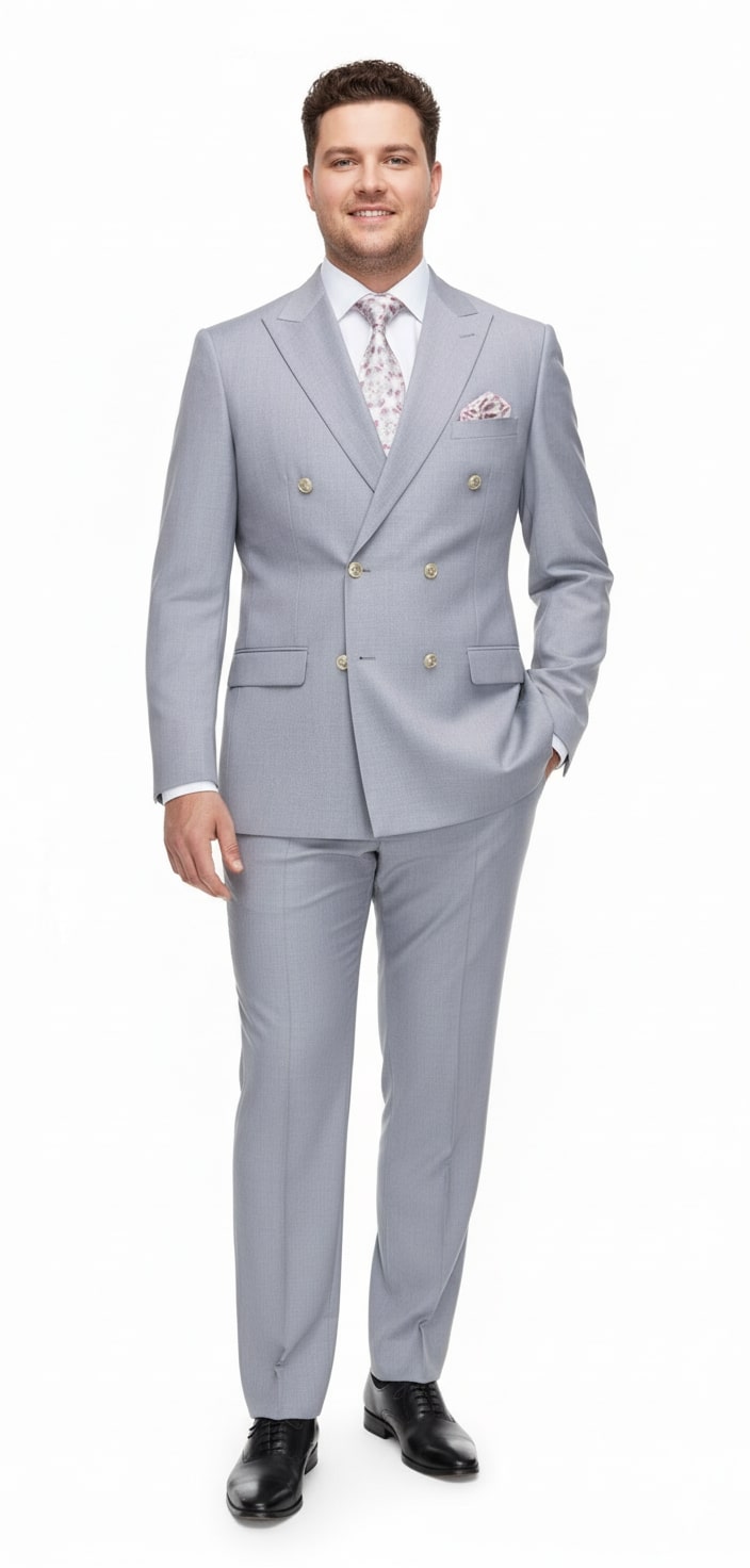 Silver Double-Breasted 3-Piece Suit - Tailored Fit