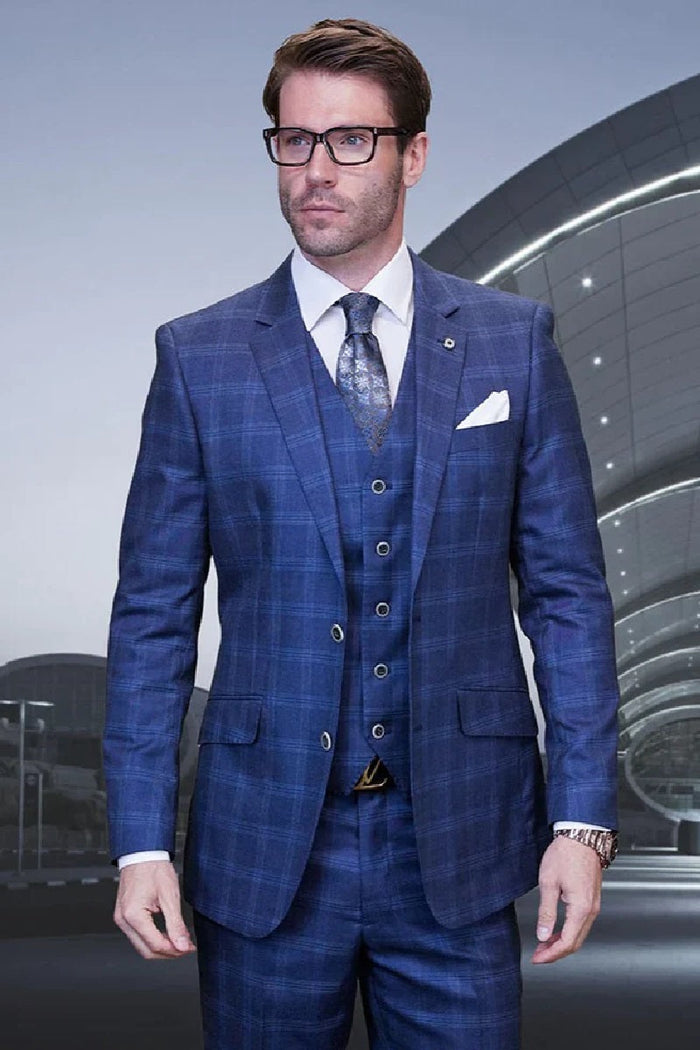 Algani Indigo 3PC Plaid Suit by Statement