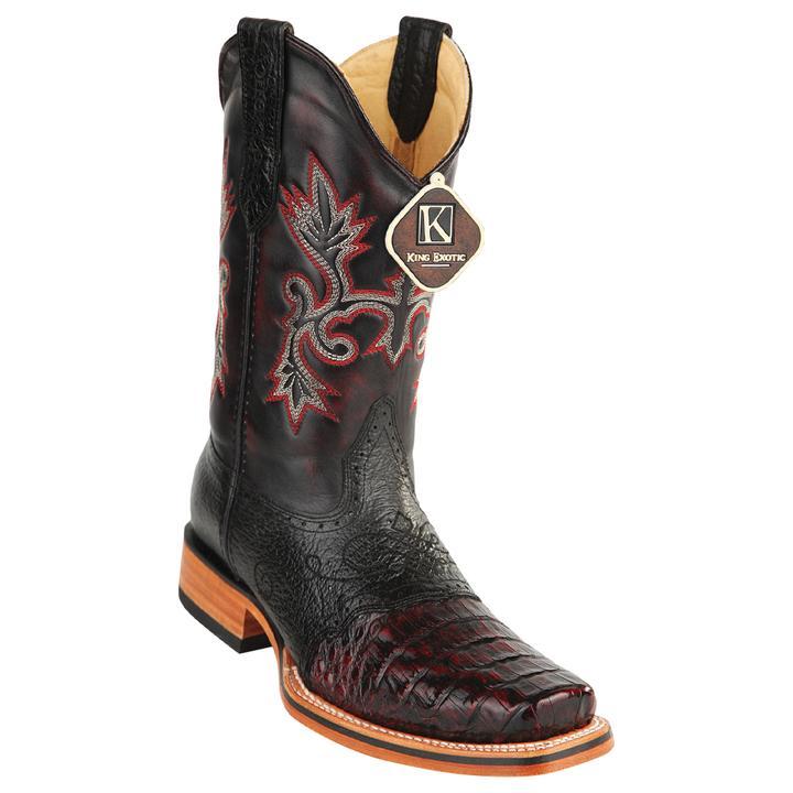 King Exotic Caiman Belly Square Toe Boots Black Cherry