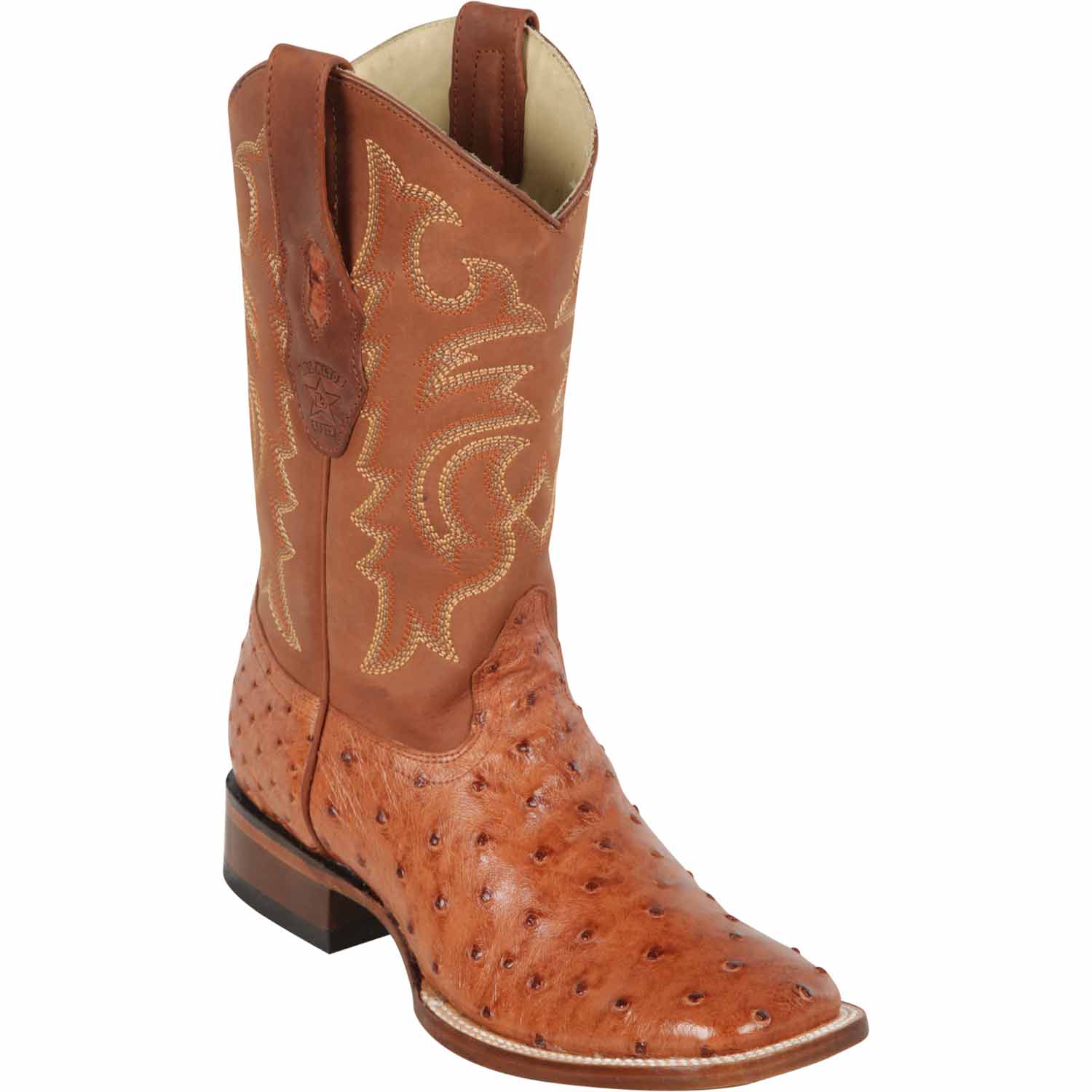 Los Altos Ostrich Skin Wide Square Toe Boots