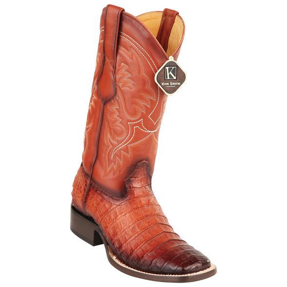 Caiman Crepe Sole Square Toe Boots Saddle Cognac