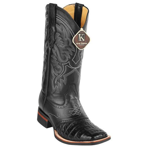 King Exotic Caiman Crepe Sole Square Toe Boots