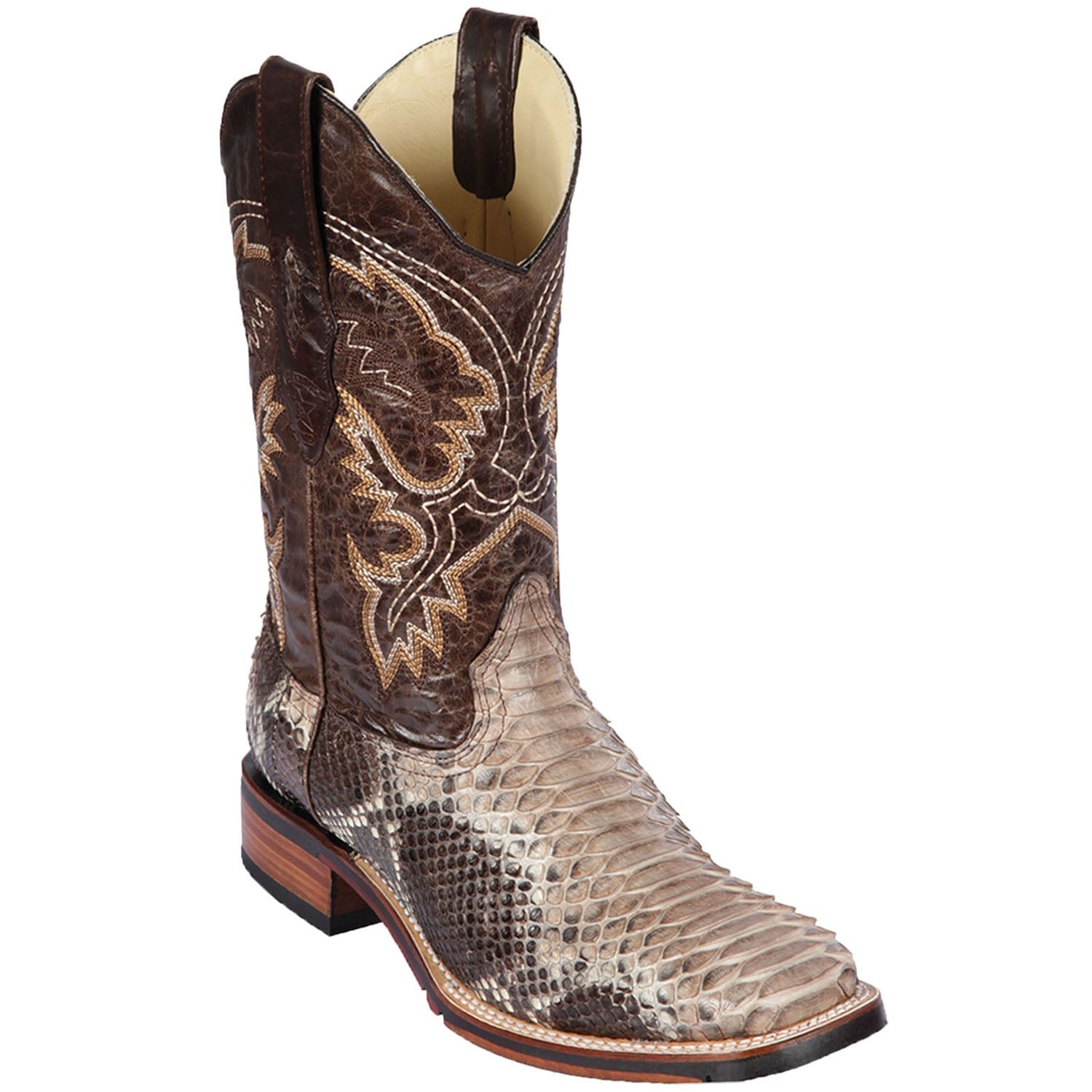 Piton Ranchero Square Toe Boots - Cognac Rustico