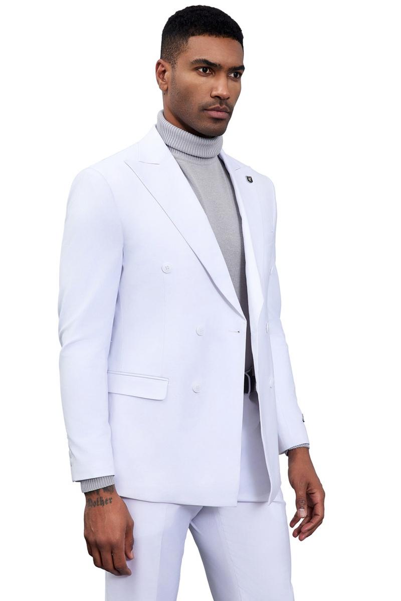 Stacy Adams White Double Breasted Suit for Men