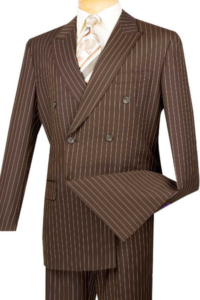 Brown Double Breasted Pinstripe Suit