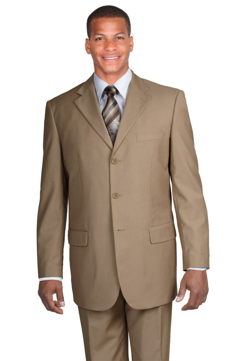 Mens 3 Button Tan Polyester Suit by Milano Moda