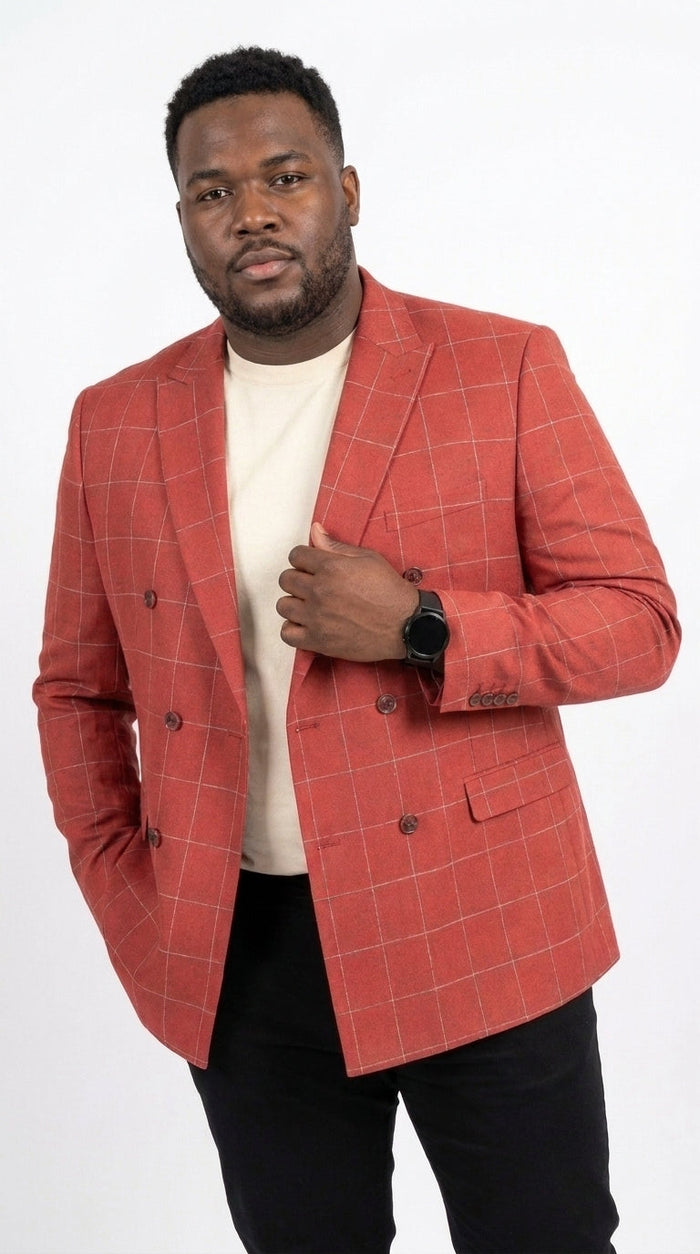 Men's Red Windowpane Plaid Double Breasted Suit – Modern Fit 2 Piece