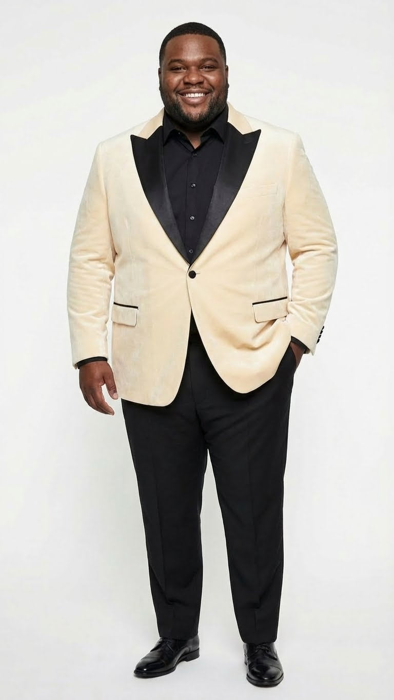 Men’s Ivory Dinner Jacket - Cream Velvet Blazer with Black Satin Lapel