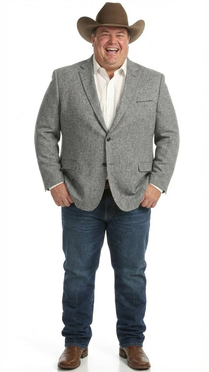 Men's Grey Tweed Herringbone Western Blazer Jacket  Style Look, Textured Formal Casual Sport Coat for Jeans