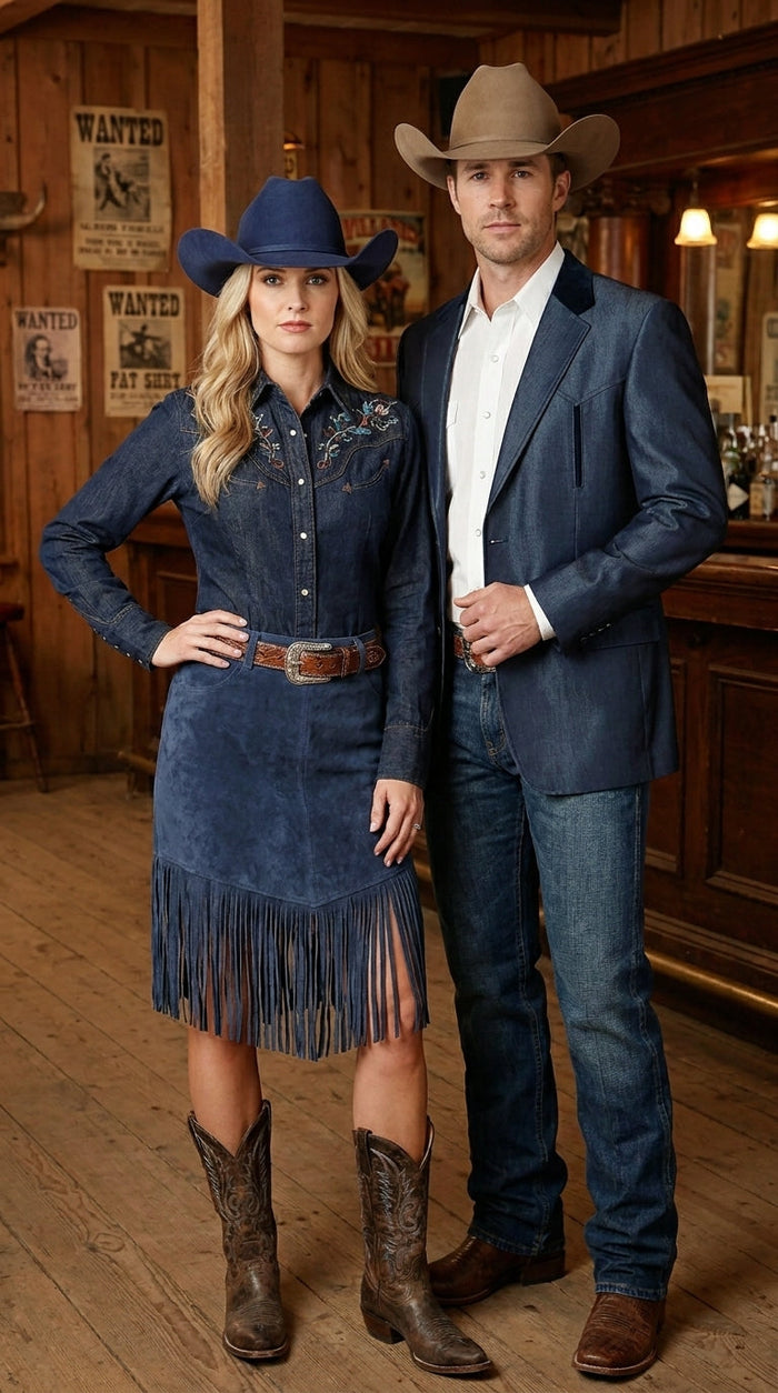 Men’s Sapphire Indigo Western Cowboy Blazer – Classic Western Style Jacket, Country Casual Dress Blazer in Navy Blue with sheen