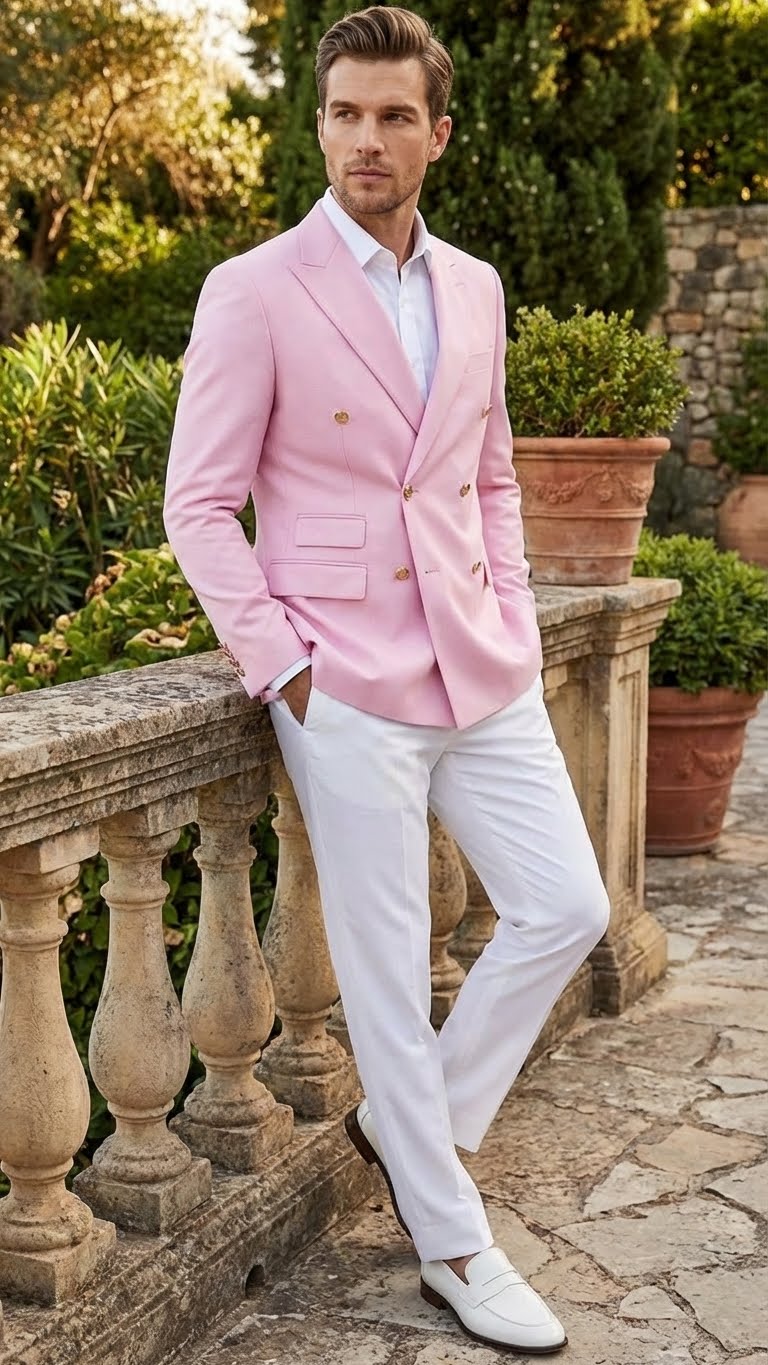 Men’s Light Pink Double Breasted Blazer – Sport Jacket Coat