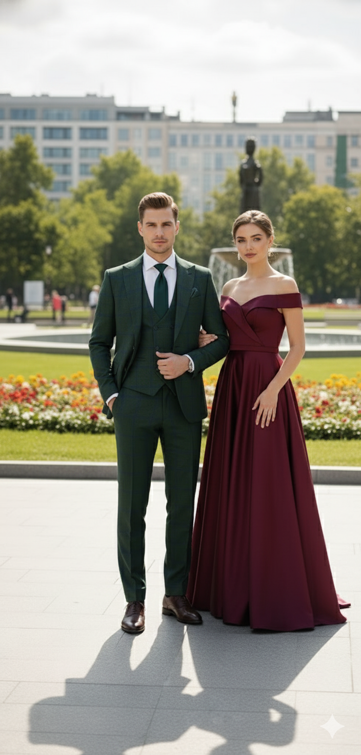 Men’s Green Plaid Classic Slim 3-Piece Suit