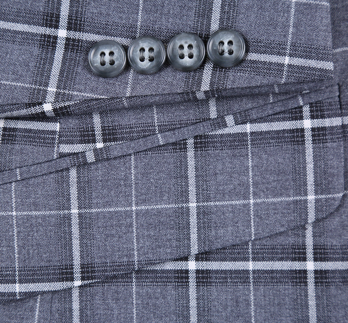 Men's Grey & White Check Classic Suit by Renoir