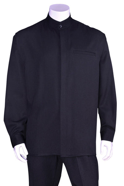 Mandarin Collar Leisure Set - Navy