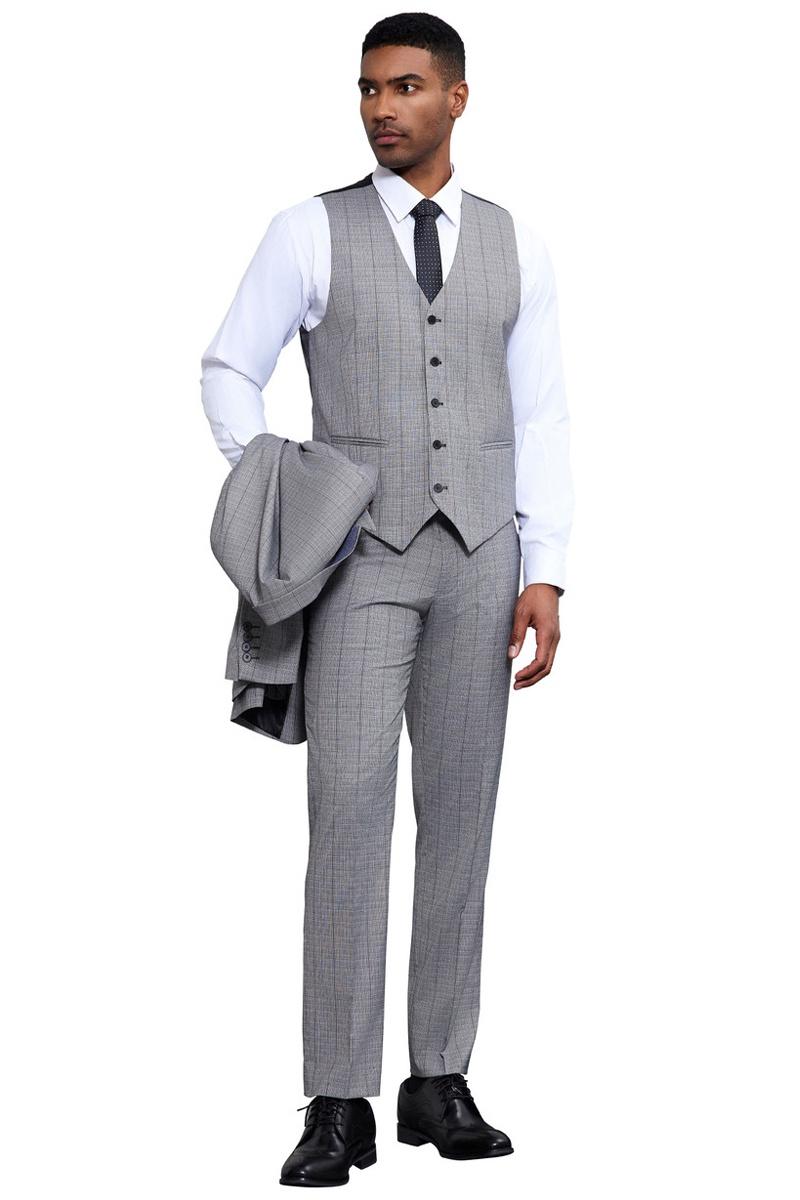 Stacy Adams Light Grey Windowpane Plaid Suit