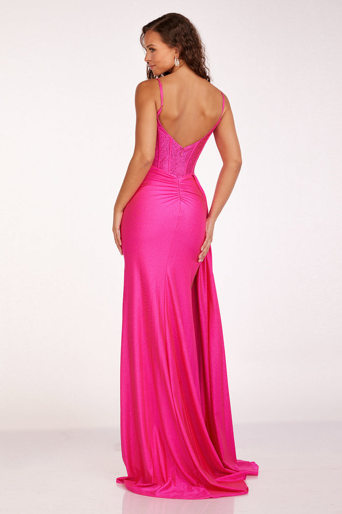 Abby Paris 90231 Beaded Sleeveless Corset Slit Gown