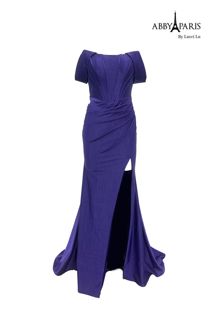 Abby Paris 90252 Off Shoulder Corset Fitted Slit Gown by Lucci Lu
