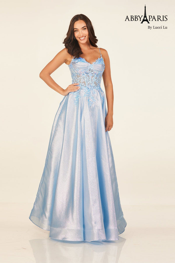 Radiant Metallic Sleeveless A-line Gown by Abby Paris 90290