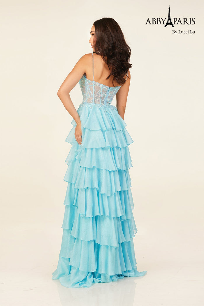 Abby Paris 90326 Applique Corset Tiered Evening Gown by Lucci Lu