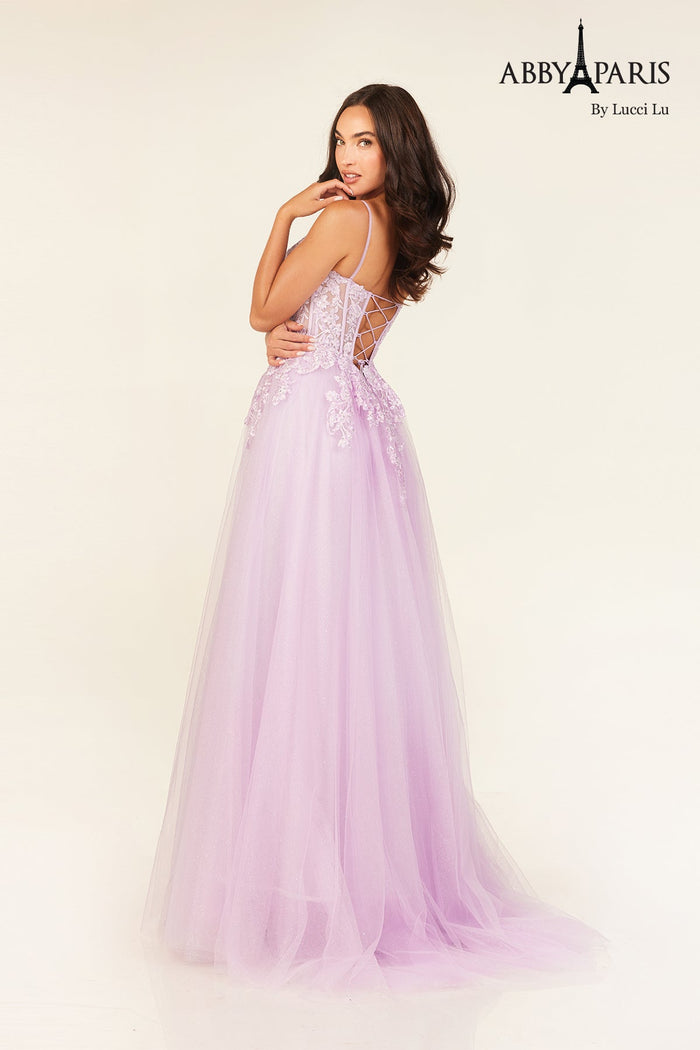 Abby Paris 90327 Applique Sleeveless A-line Evening Gown