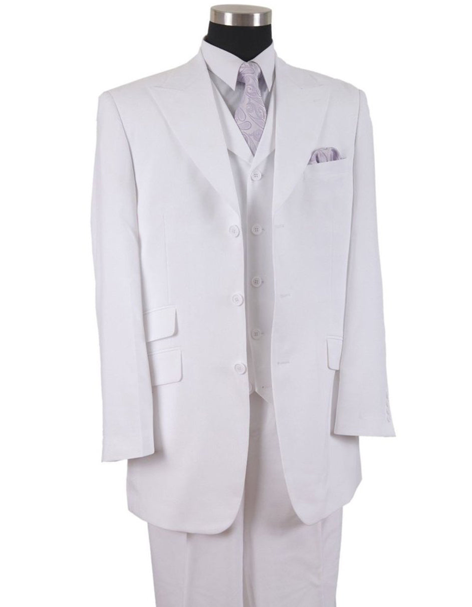 3 Button Peak Lapel White Fashion Suit