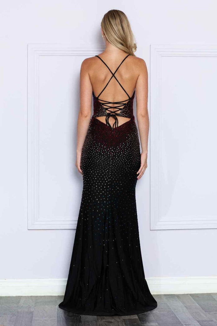 Poly USA 9272 Spaghetti Strap Back Cut -Out Beaded Bodice Evening Gown