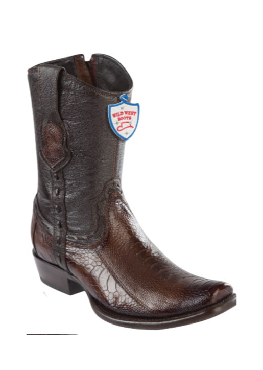 Wild West Ostrich Leg Dubai Toe Boots Faded Brown