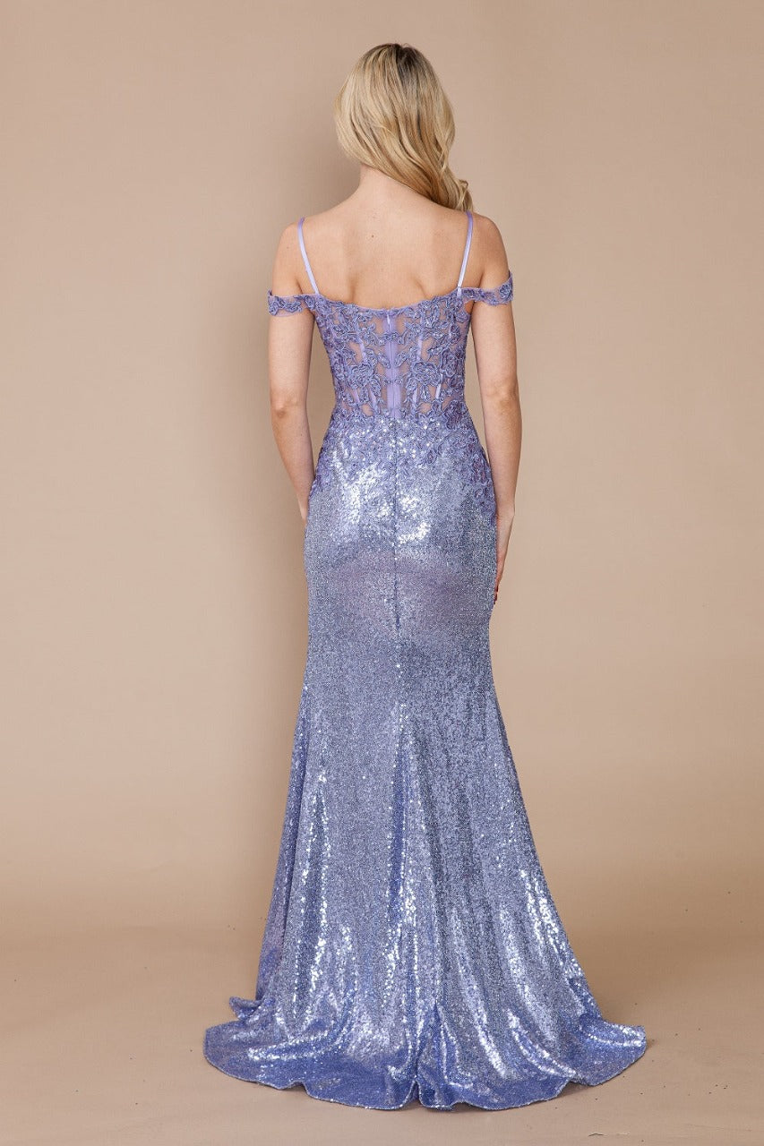 Poly USA 9398 Sheer Floral Appliqued Sequin Pageant Dress