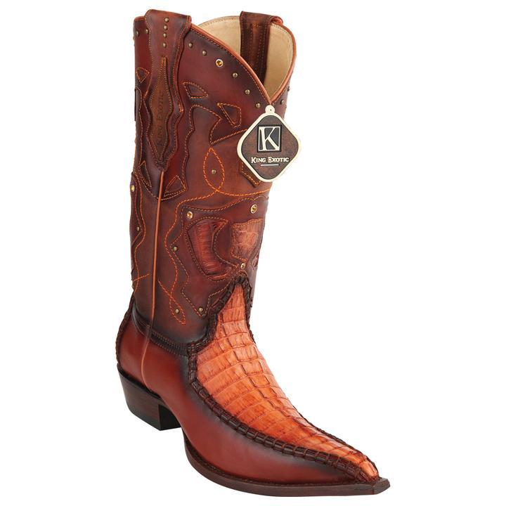 King Exotic Caiman Tail 3x Toe Boots Burnished Cognan