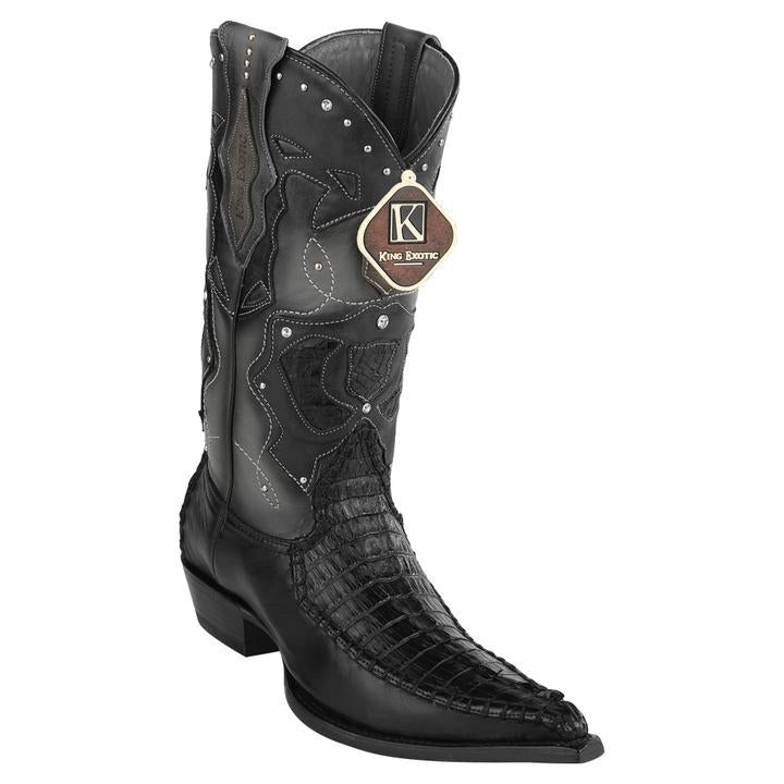 King Exotic Baby Caiman 3x Toe Black Boots