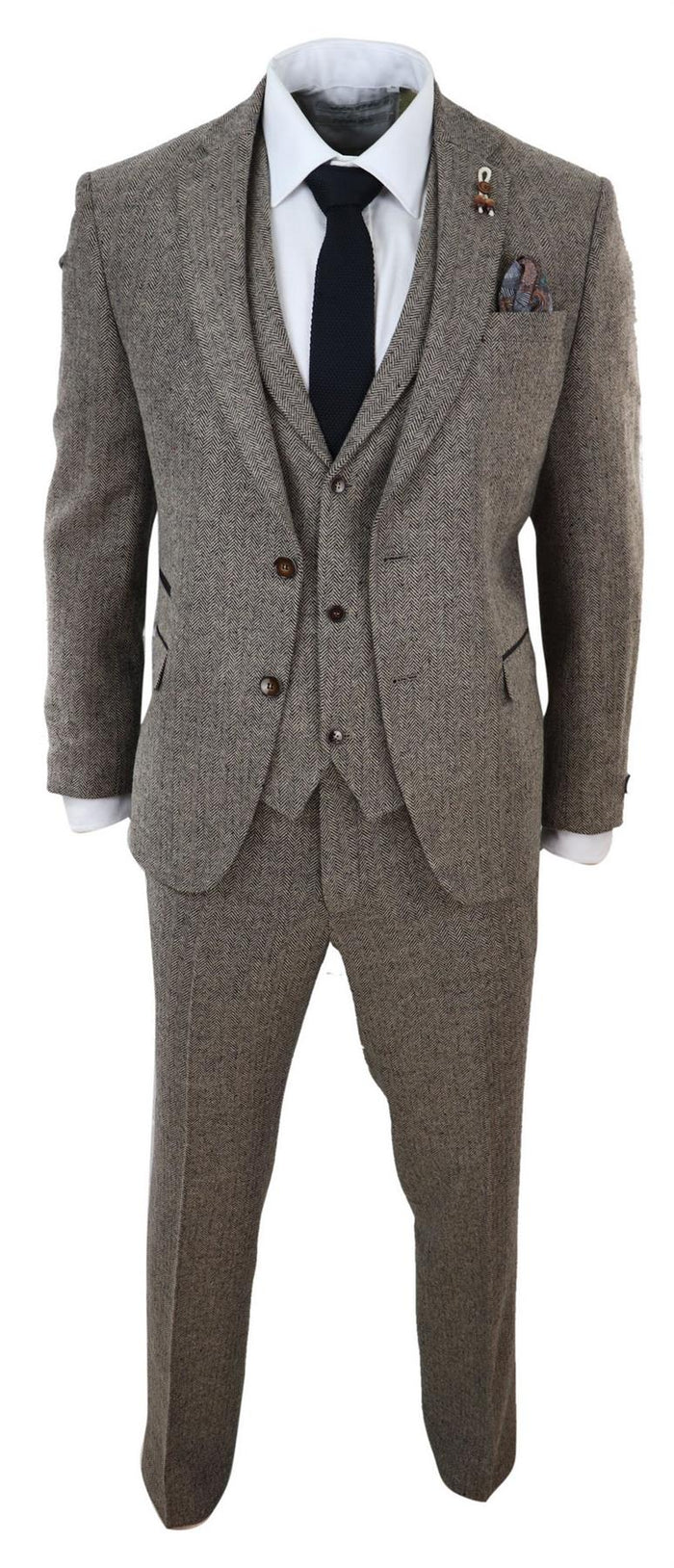 Classic Peaky Blinders Inspired Suit – Oak Brown 3-Piece Herringbone Tweed