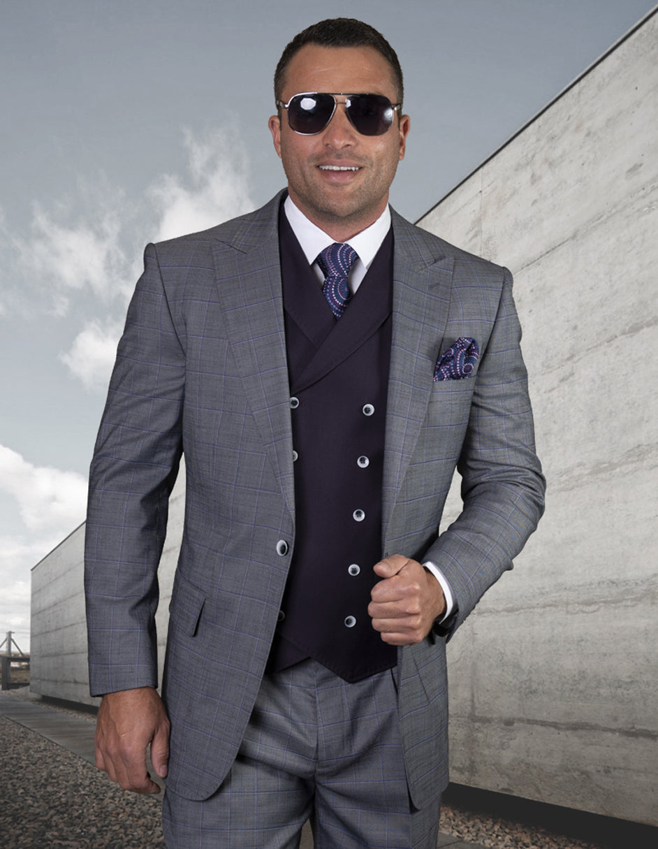 Men's Blue Classic Suit with Pleated Pants
