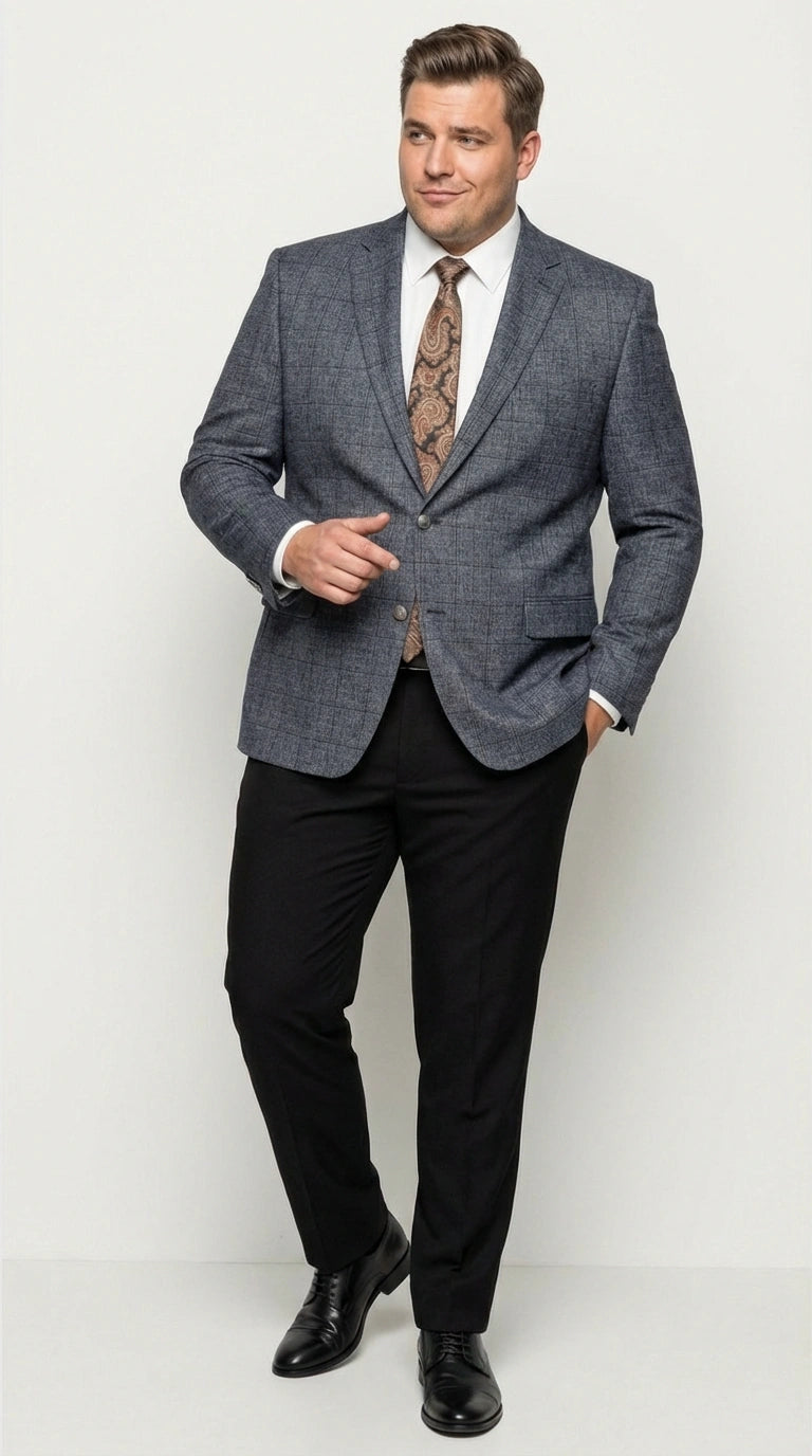 Men’s Charcoal Gray Windowpane Check Blazer – Classic Two Button Formal Sport Coat Jacket