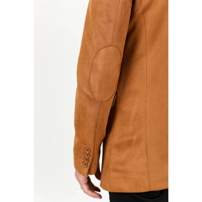 Mens Double Button Faux Suede Blazer- Camel