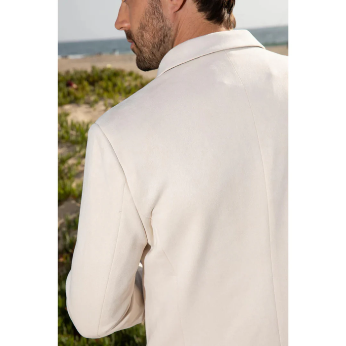 Mens Double Button Faux Suede Blazer - Off White