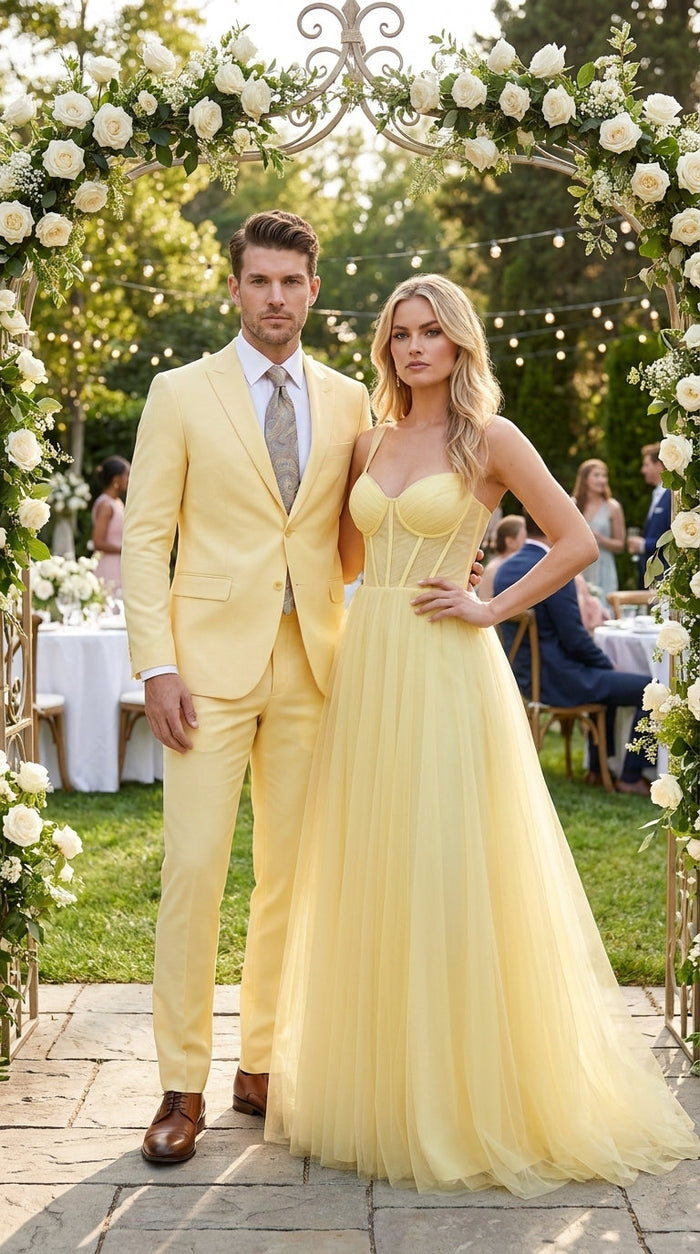 Men’s Pale Yellow 2 Piece Suit, Formal Dress Suit for Weddings, Prom, Parties, Summer Events, and Special Occasions By Vitali