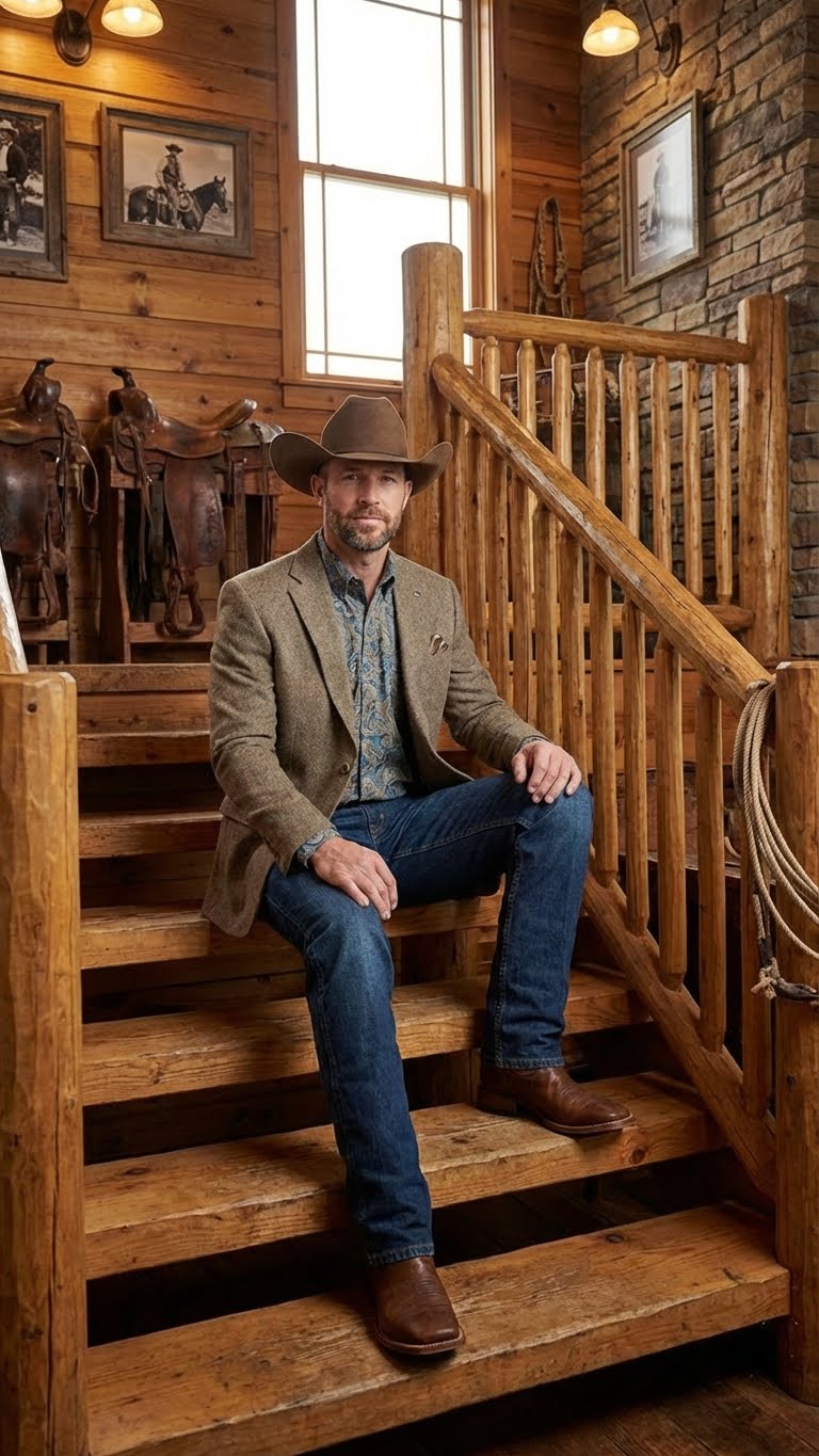 Men’s Brown Taupe Western Blazer Jacket – Classic Cowboy Style Sport Coat for Wedding