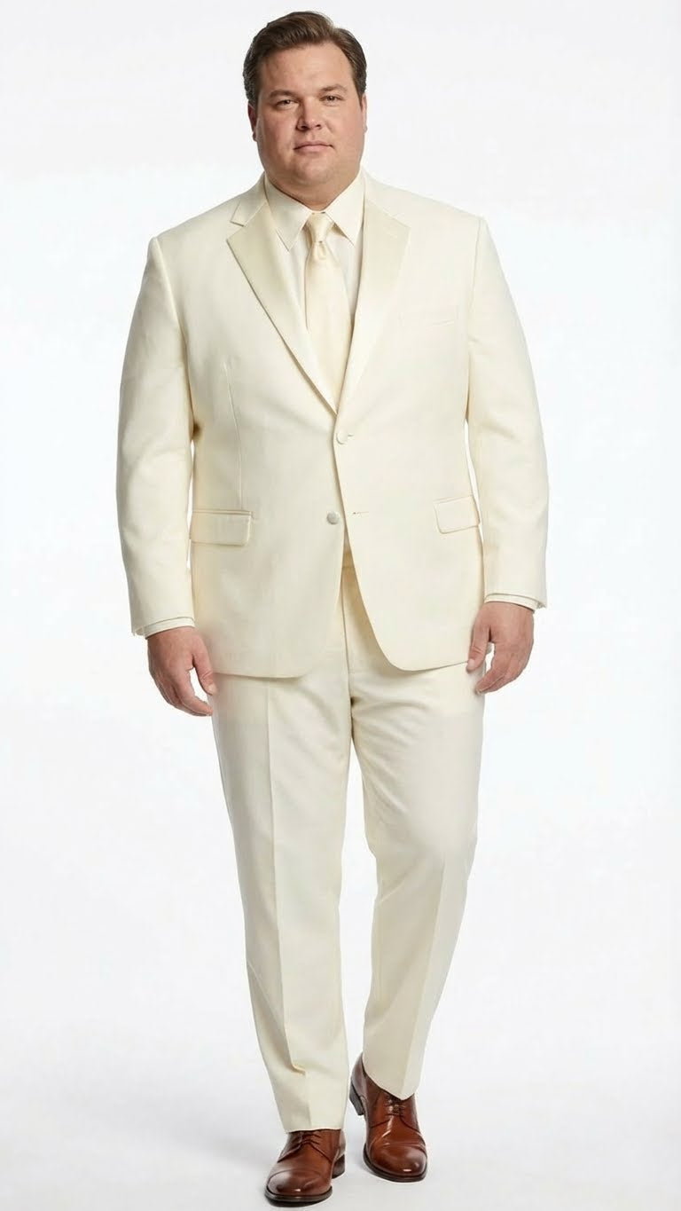 Mens Ivory Tuxedo Suit with Satin Notch Lapel  Formal Wedding and Evening Wear Suit in Cream Off White Color Ivory / 50 Long Jacket+44 Waist Adjust