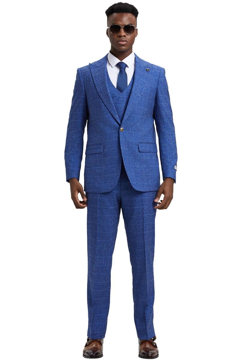 Stacy Adams Blue Windowpane Suit & Vest