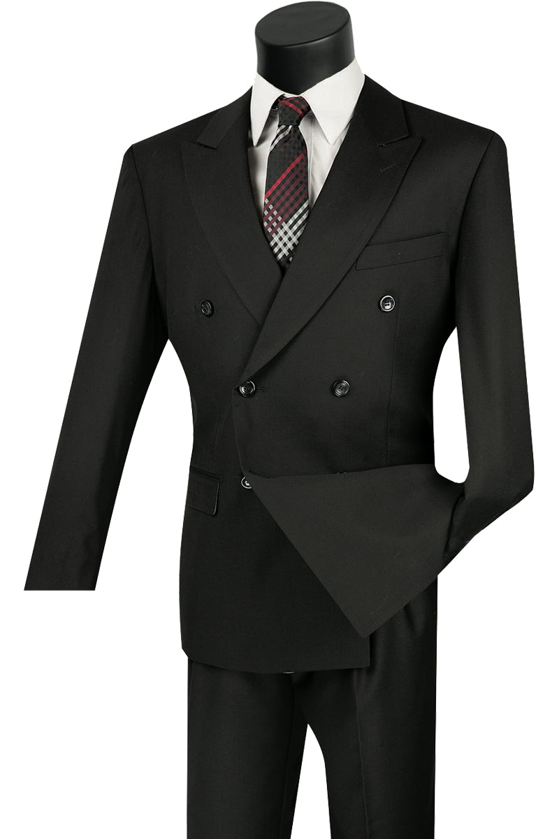 Mens Classic Wool Feel Double Breasted Suit Black