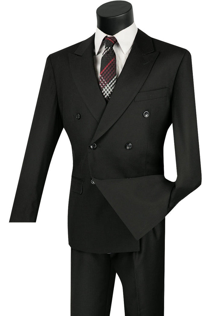 Mens Classic Wool Feel Double Breasted Suit Black