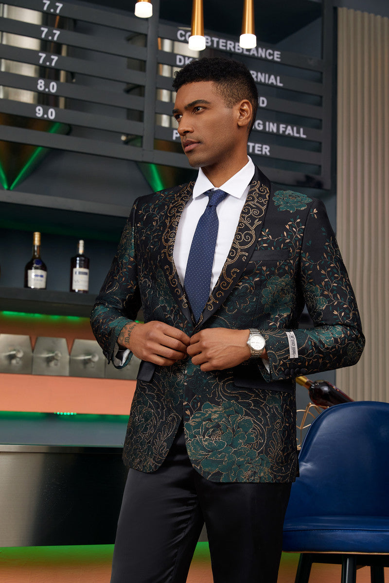 Stacy Adams Green & Gold Floral Tuxedo Jacket