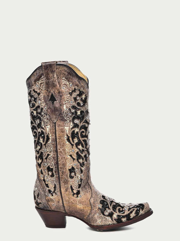 Corral Glitter Inlay Crystal Cowboy Boots