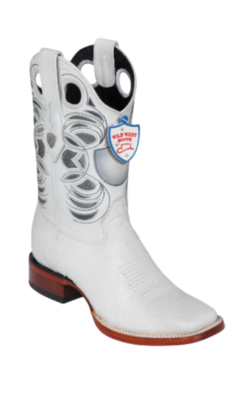 Wild West Square Toe Ostrich Boots White